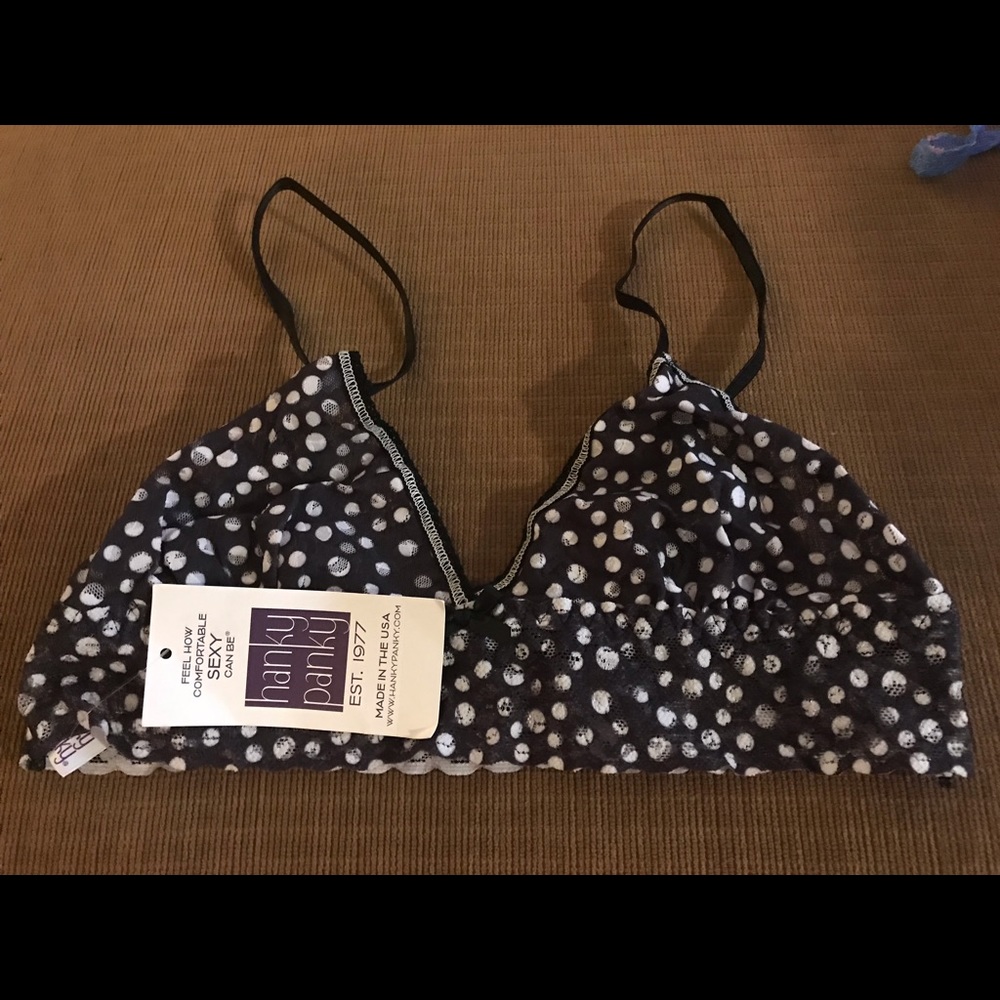 Hanky Panky white and black polka dot bralette